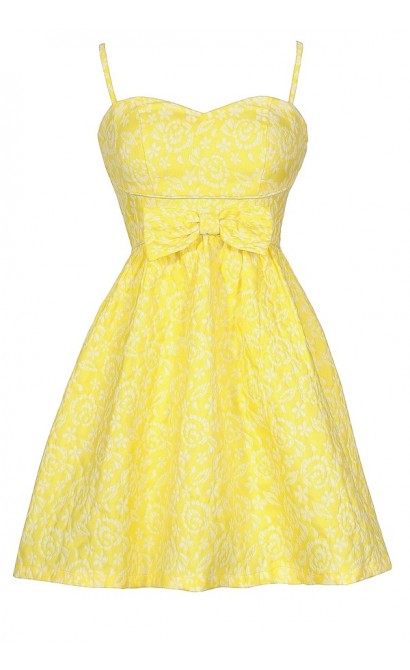 Bright Yellow Sundress, Cute Juniors Dress, Yellow Bridesmaid Dress, Bright Yellow Bow Dress, Yellow Party Dress