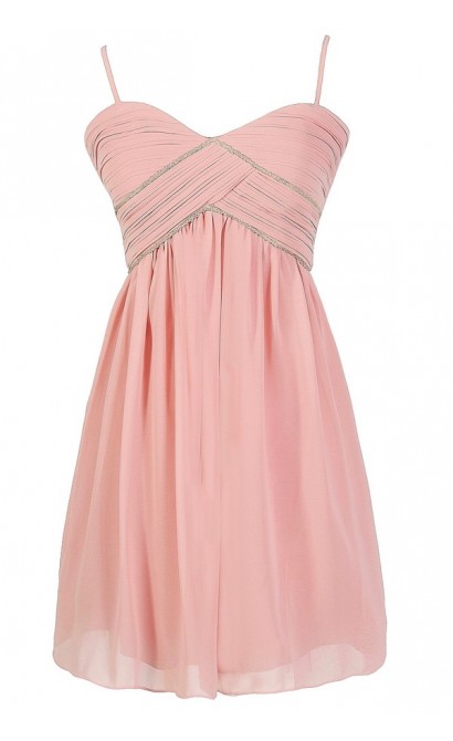 Pink Embellished Chiffon Dress, Pink Beaded Prom Dress, Pink Beaded Bridesmaid Dress, Pink Beaded A-line Party Dress