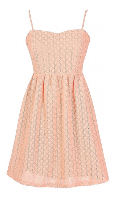 Cute Summer Dress, Cute Juniors Dress, Peach Textured Dress, Cute Peach Bridesmaid Dress