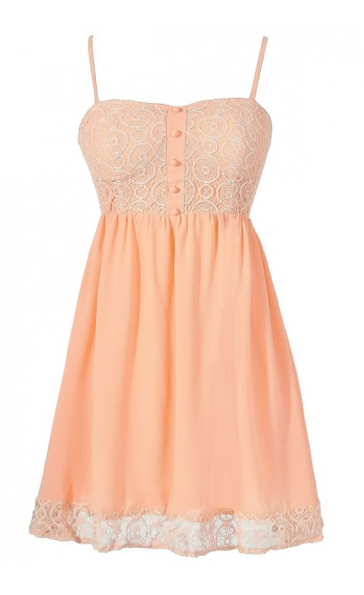 Peach Lace Babydoll Dress, Cute Peach Lace Summer Dress, Cute Juniors Dress, Lace Bustier Dress