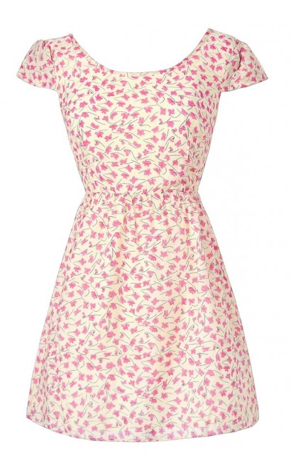 Pink Floral Print Dress, Pink Ditsy Floral Dress Lily Boutique