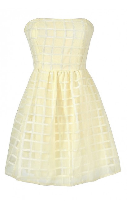 Cute Juniors Dress, Ivory Checkered Dress, Cute Ivory Strapless Dress, Ivory Rehearsal Dinner Dress