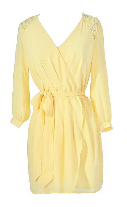 Bright Yellow Summer Dress, Cute Juniors Dress, Yellow Wrap Dress