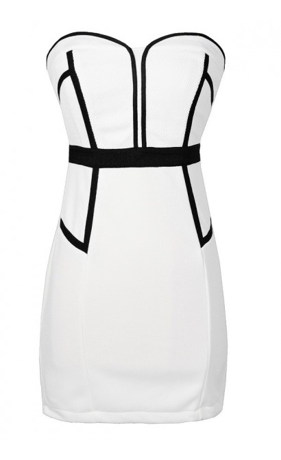 Black and White Strapless Dress, Cute Black and White Summer Dress, Black and White Cocktail Dress