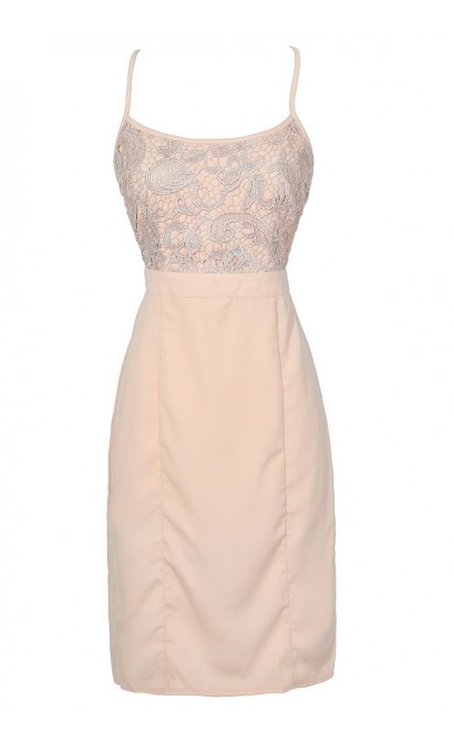 Cute Blush Pink Lace Pencil Dress, Cute Pink Lace Dress, Blush Pink Crochet Lace Pencil Dress