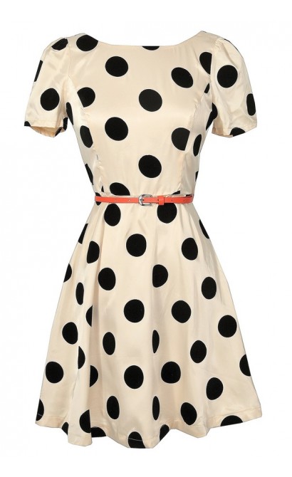 Cute Black and Beige Polka Dot Dress, Retro Polka Dot Dress, Black and Beige 1960s Polka Dot Dress, Black and Beige 1950s Polka Dot Dress