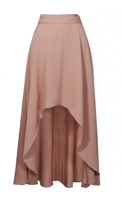 Nude High Low Maxi Skirt, Cute Beige Summer Maxi Skirt, High Low Beige Skirt