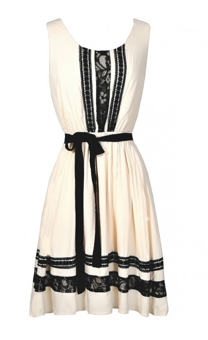 Black and Ivory Lace Trim Dress, Cute Black and Ivory Summer Dress, Black and Ivory Juniors Dress