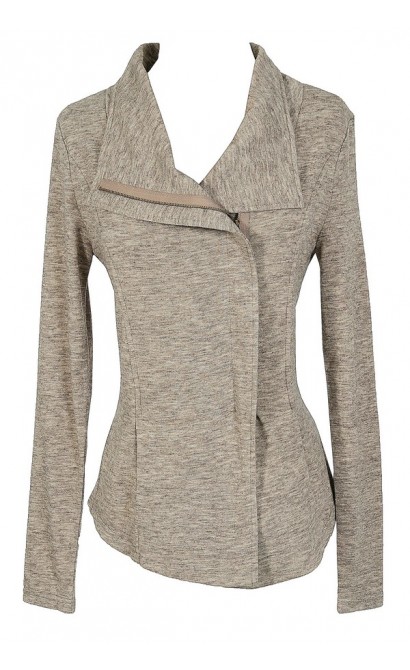Cute Beige Cardigan Sweater, Beige Crossover Jacket, Cute Casual Beige Sweater