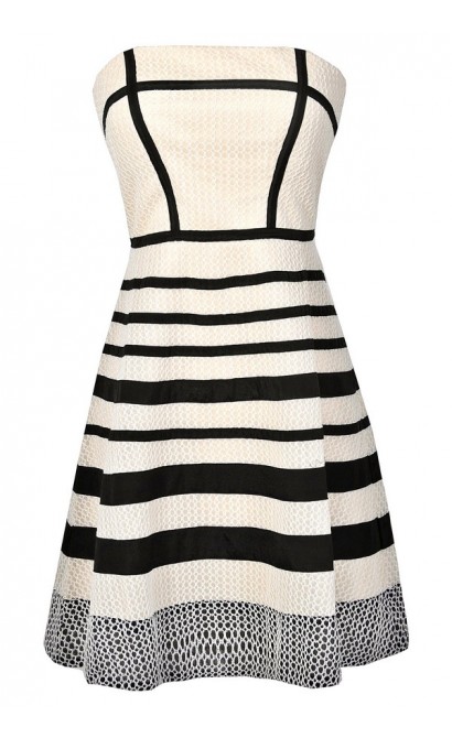 Cute Black and Beige Stripe Dress, Black and Ivory Stripe Dress, Cute Black and Ivory Summer Dress, Black and Beige Party Dress