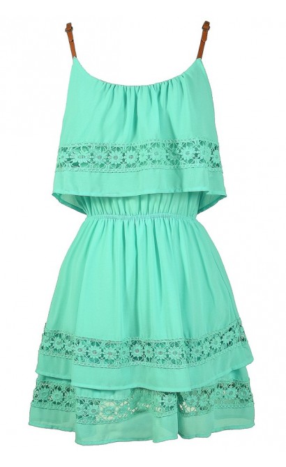 Cute Mint Dress, Mint Crochet Lace Dress, Mint Tiered Dress, Mint ...