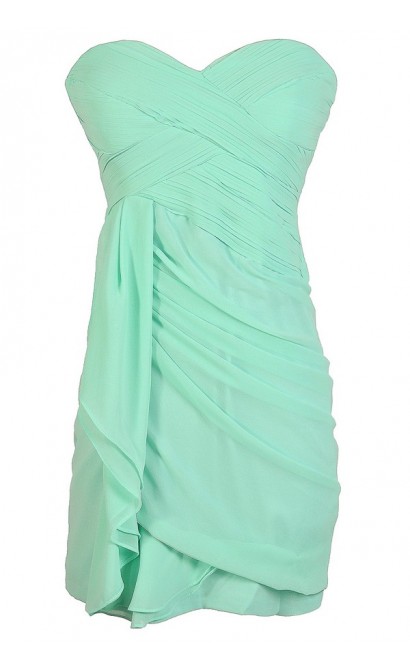 Mint Bridesmaid Dress, Cute Mint Dress, Strapless Mint Dress, Mint Party Dress, Mint Chiffon Bridesmaid Dress, Strapless Mint Party Dress