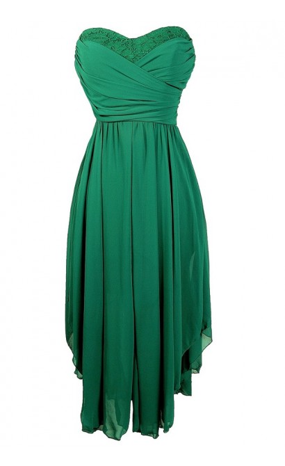 Hunter Green Midi Dress, Green Chiffon Dress, Green Bridesmaid Dress ...