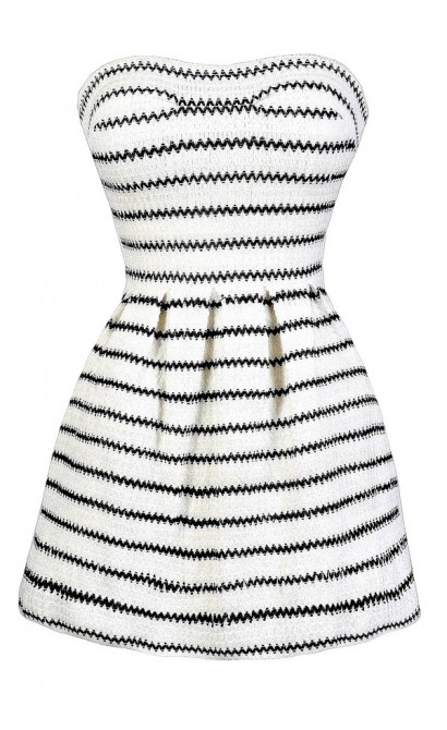 Cute Black and Ivory Stripe Dress, Black and Ivory A-Line Dress, Black and Ivory Stripe Dress, Cute Black and Off White Summer Dress, Black and Ivory Dress