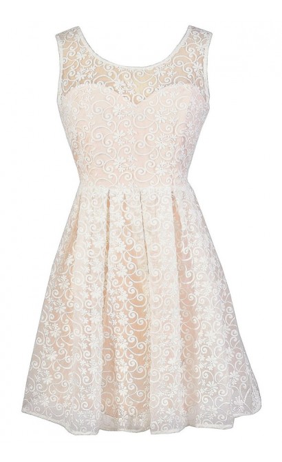 Ivory Lace Dress, Lace Rehearsal Dinner Dress, Lace Bridal Shower Dress, Champagne Lace A-Line Dress, Cute Summer Dress