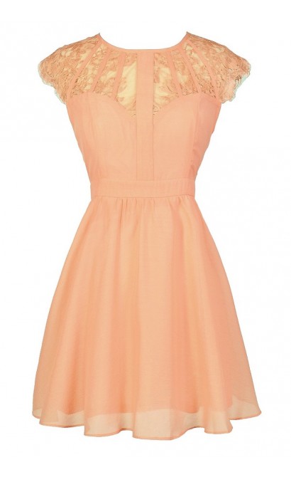 Cute Lace Dress, Cute Peach Dress, Peach Lace Dress, Cute Summer Dress, Peach Lace A-Line Dress, Peach Sundress