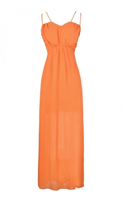 Orange Maxi Dress, Cute Orange Dress, Orange Prom Maxi Dress, Orange Chiffon Dress, Cute Orange Juniors Dress