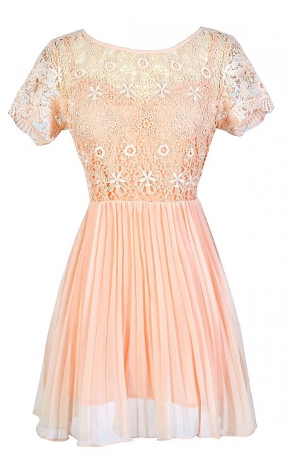 Peach Lace Dress, Cute Peach Dress, Peach Summer Dress, Peach Crochet Lace Dress, Peach Bridesmaid Dress, Peach Crochet Lace Dress, Peach Lace and Chiffon Dress