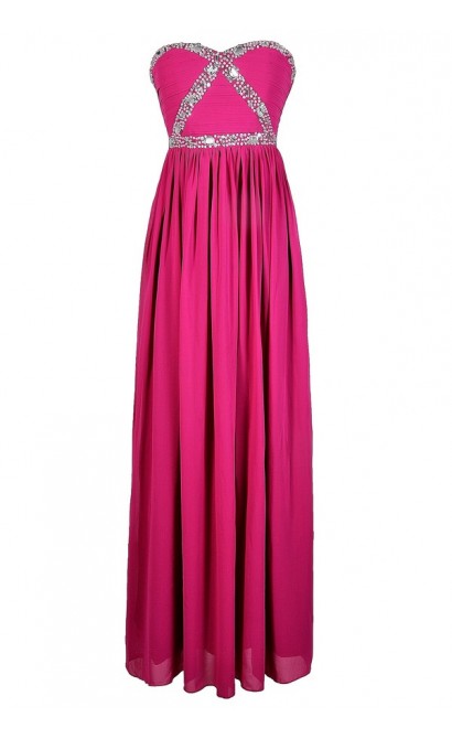 Fuchsia Embellished Maxi Dress, Fuchsia Beaded Prom Dress, Fuchsia Maxi Dress, Cute Fuchsia Prom Dress, Sequin and Rhinestone Fuchsia Prom Dress, Pink Maxi Dress, Beaded Pink Prom Dress