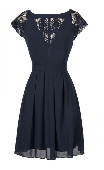 Cute Navy Dress, Navy Lace Dress, Navy Capsleeve Lace Dress, Cute Navy ...