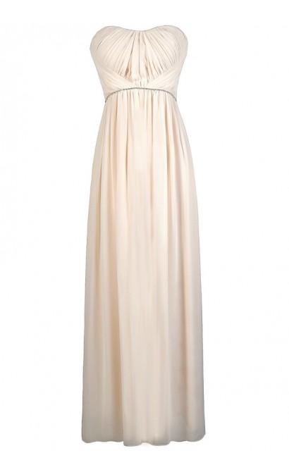 Beige Maxi Dress, Cream Maxi Dress, Beige Prom Dress, Beige Maxi Bridesmaid Dress, Formal Cream Dress, Beige Rhinestone Maxi Dress, Cream Rhinestone Maxi Dress