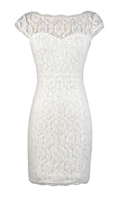 White Lace Dress, White Lace Pencil Dress, Fitted White Lace Dress, White Lace Rehearsal Dinner Dress, White Lace Bridal Shower Dress, White Lace Party Dress