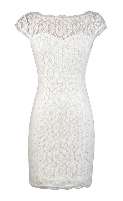 White Lace Dress, White Lace Rehearsal Dinner Dress, Fitted White Lace ...