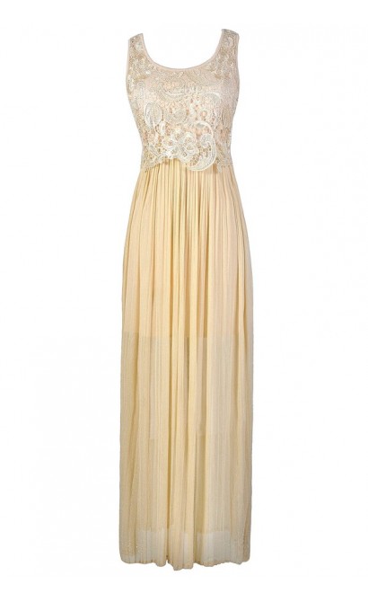 Gold Maxi Dress, Gold Crochet Lace Dress, Gold Shimmer Dress, Gold Prom Dress, Beautiful Gold Dress, Gold Bohemian Dress
