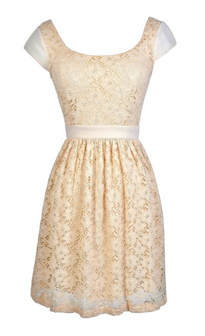 Beige Lace Dress, Beige Lace Capsleeve Dress, Cute Beige Dress, Beige Lace Party Dress, Beige Lace A-Line Dress