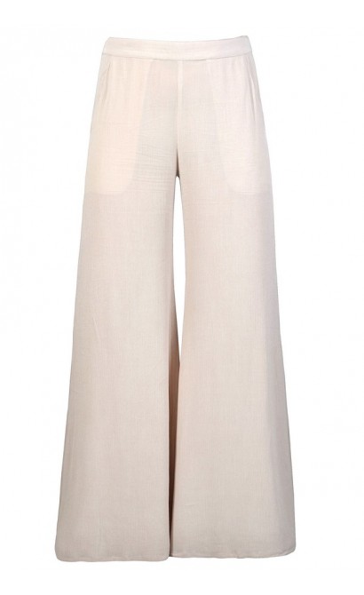 Cute Beige Pants, Beige Wide Leg Pants, Flowy Beige Pants, Beige Palazzo Pants