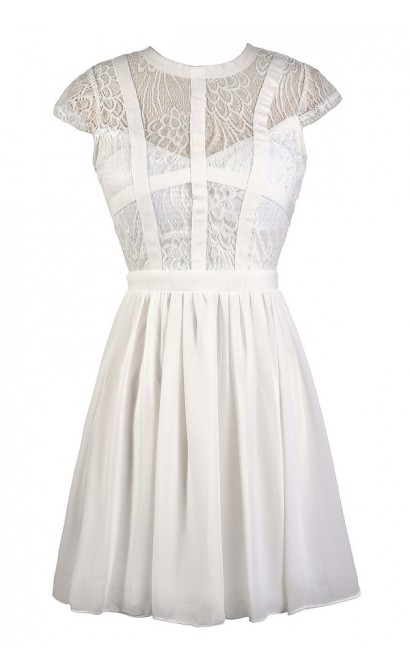 Cute White Dress, White Lace Dress, White Sundress, White A-Line Dress, White Summer Dress, White Party Dress