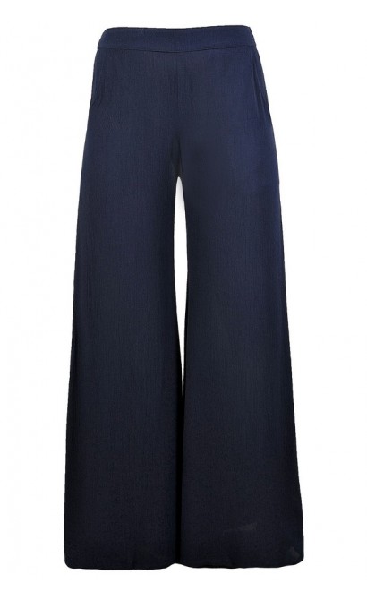 Cute Navy Pants, Navy Palazzo Pants, Navy Wide Leg Pants, Flowy Navy Pants