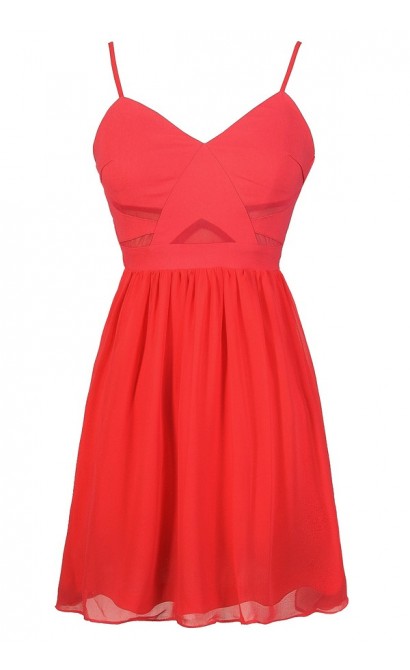 Cute Coral Dress, Coral A-Line Dress, Coral Party Dress, Coral Cocktail Dress, Coral Chiffon Dress