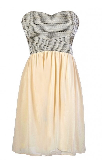 Shine So Bright Textured Strapless Chiffon Dress in Cream