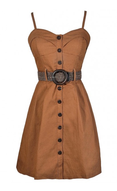 Safari Dress, Safari Style Dress, Belted Button Down Dress, Camel Belted Dress, Camel A-Line Dress, Brown Belted Dress, Taupe Belted Dress