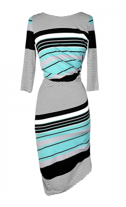 Cute Stripe Dress, Mint Stripe Dress, Aqua Stripe Dress, Teal Stripe Dress, Stripe Bodycon Dress, Fitted Stripe Dress, Stripe Midi Dress