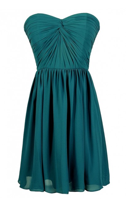 Teal Green Dress, Jade Green Dress, Teal Bridesmaid Dress, Teal Party Dress, Teal Strapless Dress, Teal Chiffon Dress, Teal Cocktail Dress, Teal A-Line Dress, Cute Teal Dress