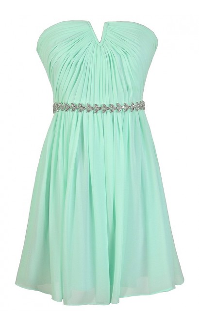 Mint Bridesmaid Dress, Cute Mint Dress, Mint Chiffon Dress, Mint Prom Dress, Mint Party Dress, Mint Rhinestone Dress, Mint Embellished Dress