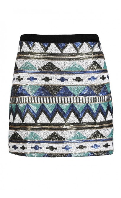 Sequin Mini Skirt, Cute Sequin Skirt, Aztec Sequin Skirt, Tribal Sequin Skirt, Aztec Pattern Skirt, Tribal Pattern Skirt, Geometric Sequin Skirt