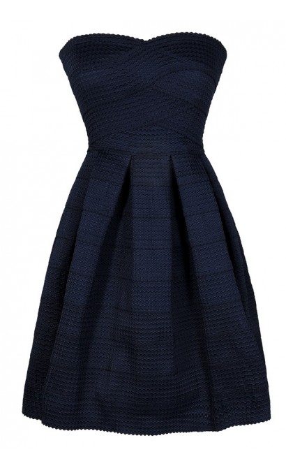 Navy Party Dress, Cute Navy Dress, Navy A-Line Dress, Navy Strapless Dress, Navy Cocktail Dress