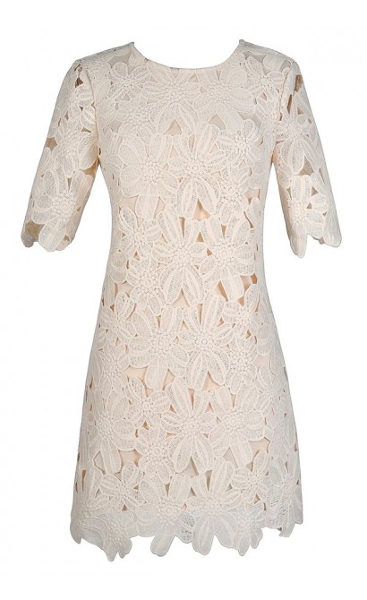 Beige Lace Dress, Beige Lace Sheath Dress, Ivory Lace Dress, Ivory Lace Sheath Dress, Ivory Floral Lace Dress, Cute Rehearsal Dinner Dress, Ivory Lace Rehearsal Dinner Dress, Ivory Lace Bridal Shower Dress, Floral Lace Dress, Off White Lace Dress