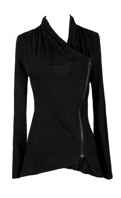 Cute Black Cardigan, Cute Black Jacket, Cute Fall Top, Black Crossover ...