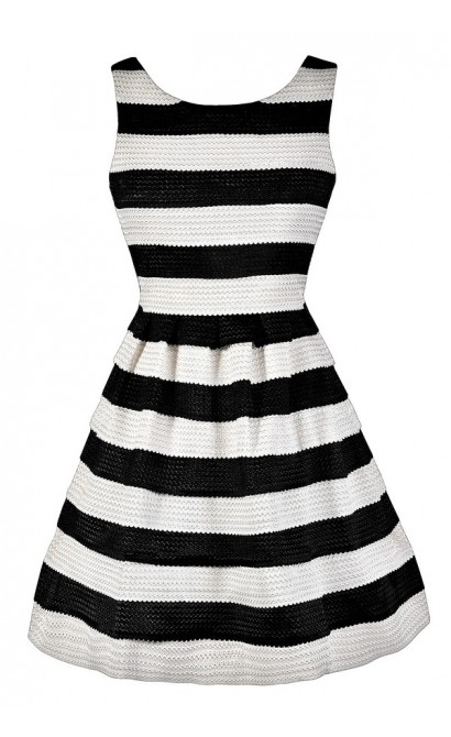 Lily Boutique Black and White Stripe Dress- Black and Ivory Stripe ...