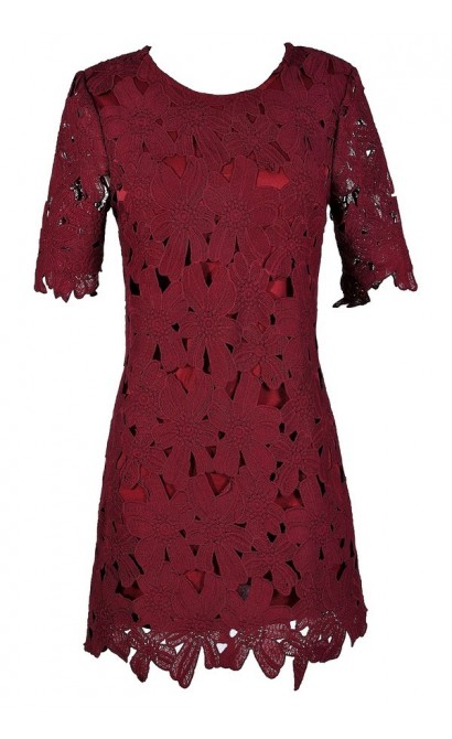 Burgundy Lace Sheath Dress, Burgundy Floral Lace Dress, Cute Burgundy Dress, Cute Red Dress, Red Holiday Dress, Cute Holiday Dress, Cute Christmas Dress, Cute Christmas Party Dress