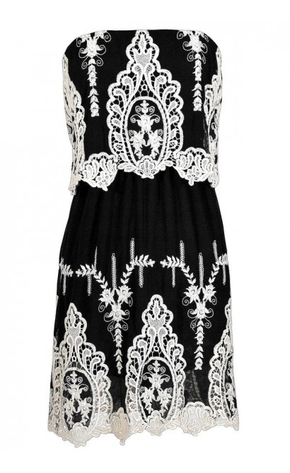 Black and Ivory Crochet Lace Dress, Black and Ivory Lace Dress, Tiered ...