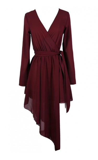 Cute Wrap Dress, Cute Holiday Dress, Cute Christmas Dress, Cute Party Dress, Avante Garde Dress, Burgundy Wrap Dress, Asymetrical Wrap Dress,  