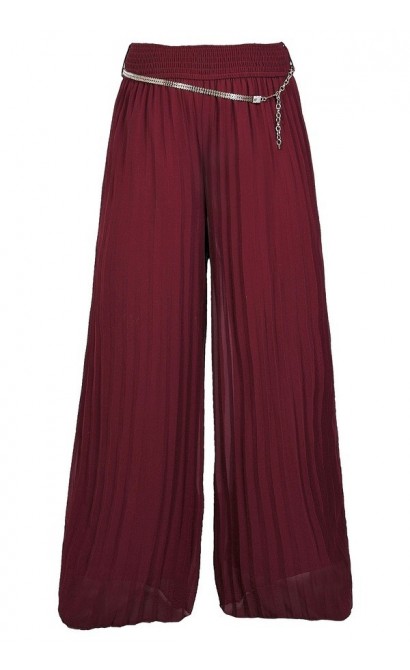 Burgundy Red Wide Leg Holiday Pants