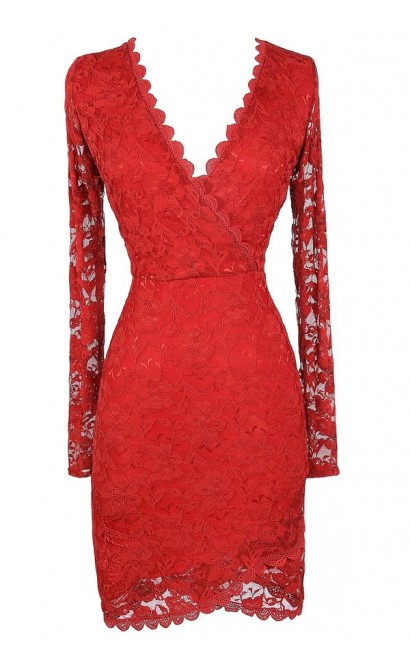 Red Lace Dress, Cute Red Dress, Red Lace Longsleeve Dress, Red Lace Bodycon Dress, Red Lace Party Dress, Red Lace Cocktail Dress, Cute Christmas Dress, Cute Holiday Dress, Cute Christmas Party Dress, Red Lace Pencil Dress