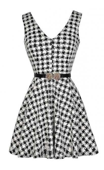 Black and Ivory Dress, Cute Black and Ivory Dress, Black and Ivory Belted Dress, Black and White Pattern Dress, Black and White Printed Dress, Black and White A-Line Dress, Black and White Party Dress, Black and White A-Line Dress