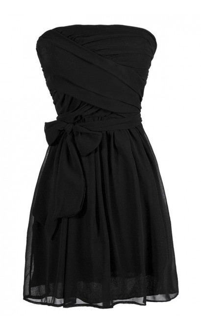 Cute Black Dress, Little Black Dress, Black Strapless Dress, Black Strapless Chiffon Dress, Black Strapless Cocktail Dress, Black Strapless Party Dress, Black Strapless A-Line Dress